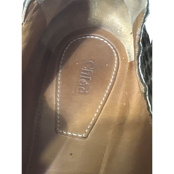 Chloé Scalloped Snakeskin Print Leather Ballet Flats Size 7.5 Brown Beige Textur - Picture 3 of 8